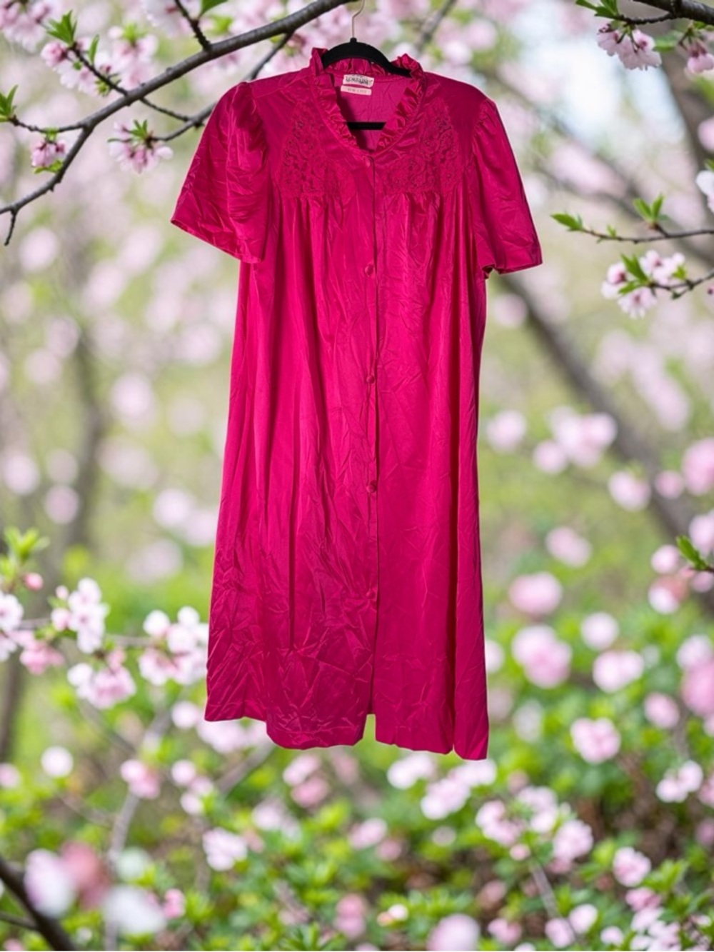 Vintage Lorraine Silky Nightgown Large Pink  Button Closure